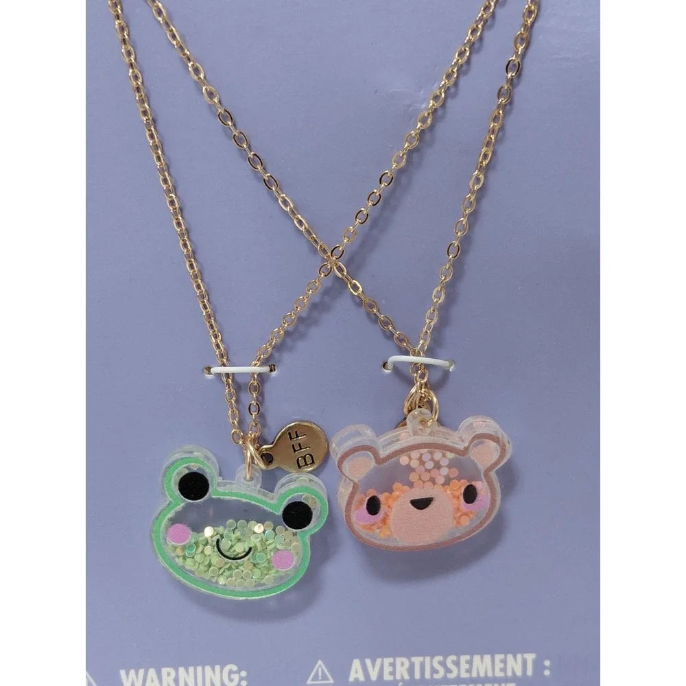 Claire's BFF Frog and Bear Glitter Filled‎ Charm Necklace Set NEW